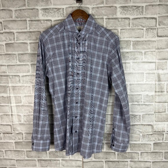 ETON Slim Fit Light Blue Micro Glen Check Button Up Dress Shirt Mens 15.5 / 39 - Picture 2 of 7